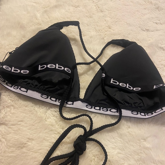 NWT! Bebe women’s 2-piece logo hem black swimsuit size Medium - Picture 2 of 9